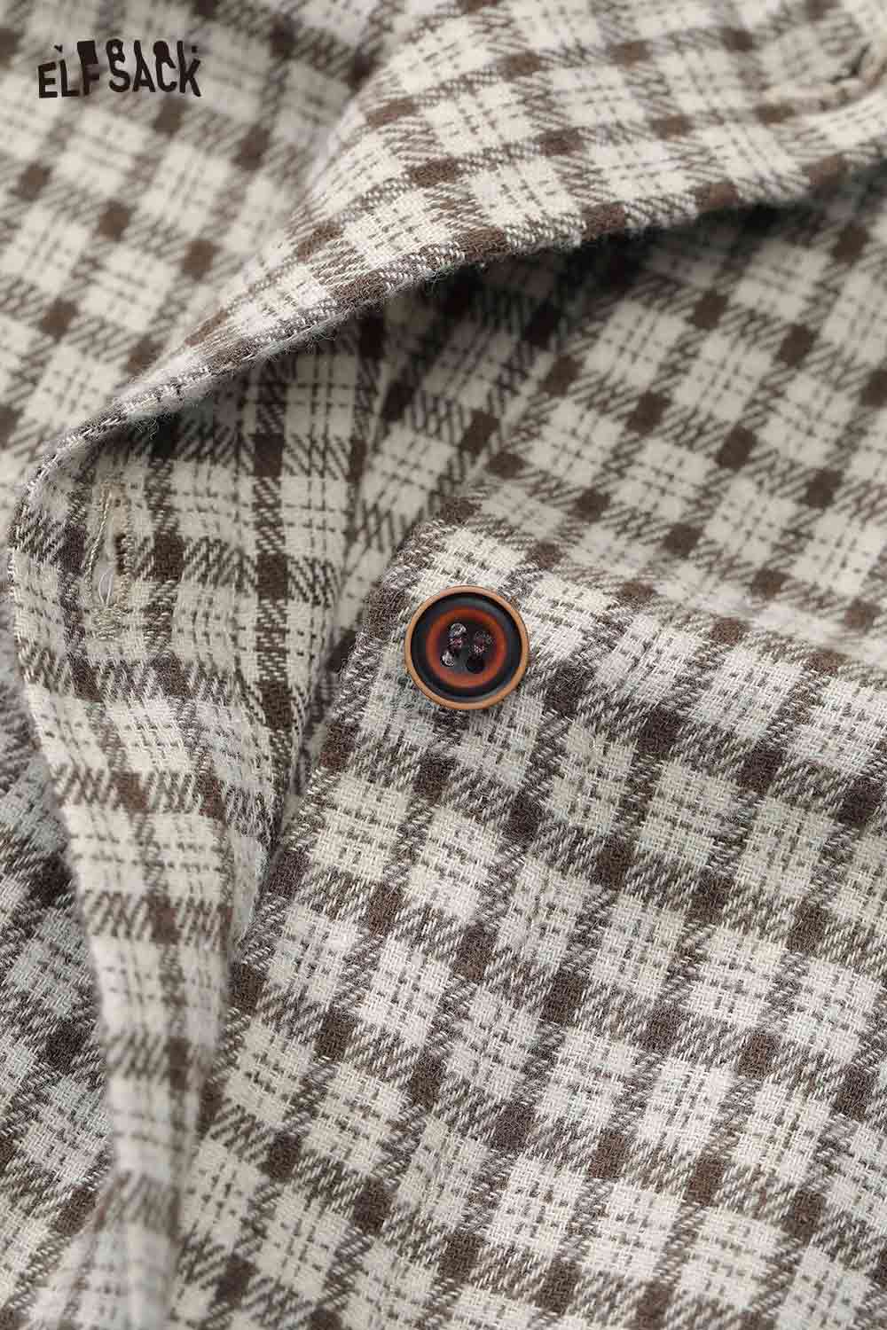 ELFSACK preppy bow tie blouse for women in checkered pattern with button detail