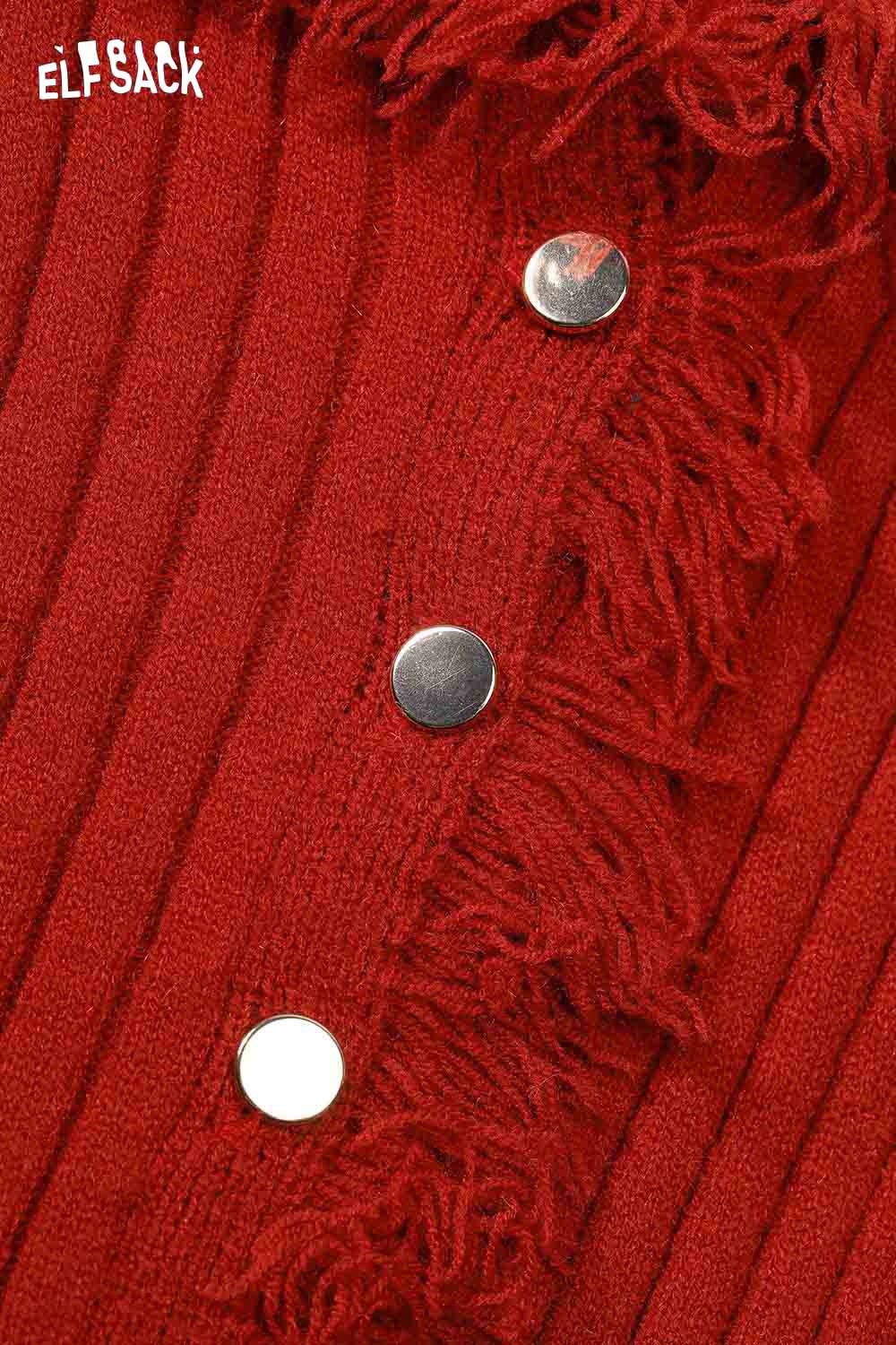 ELFSACK slim fit heart logo knit sweater with stylish frayed edges and metallic buttons