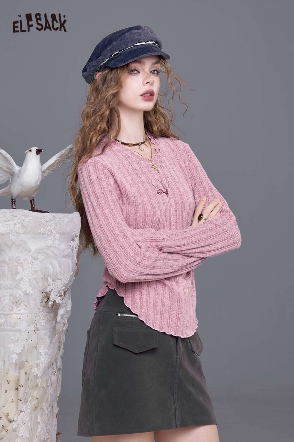 ELFSACK women's stretch knit top in soft pink with a casual fit and stylish design