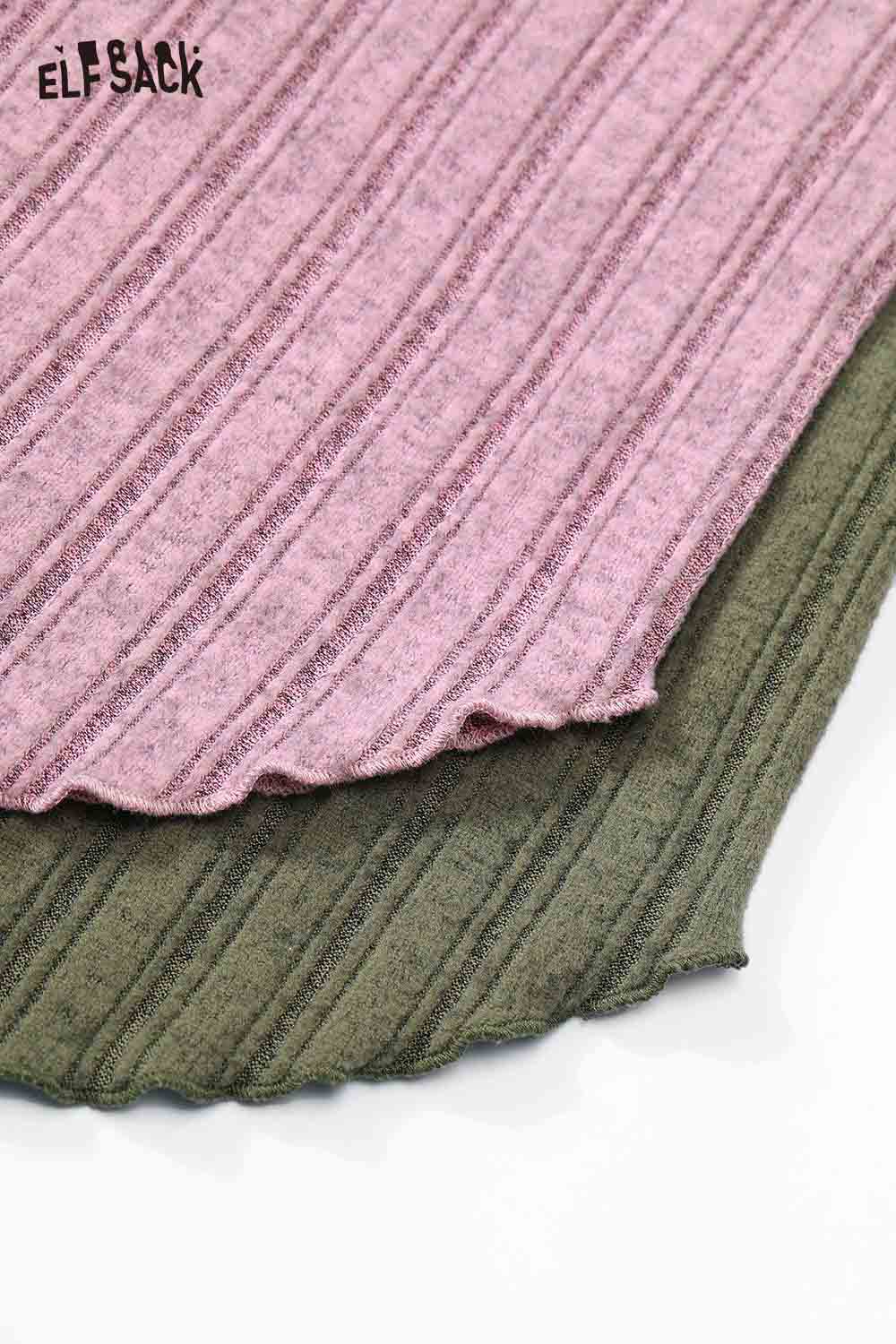 ELFSACK women's stretch knit top in pink and green with textured ribbed design