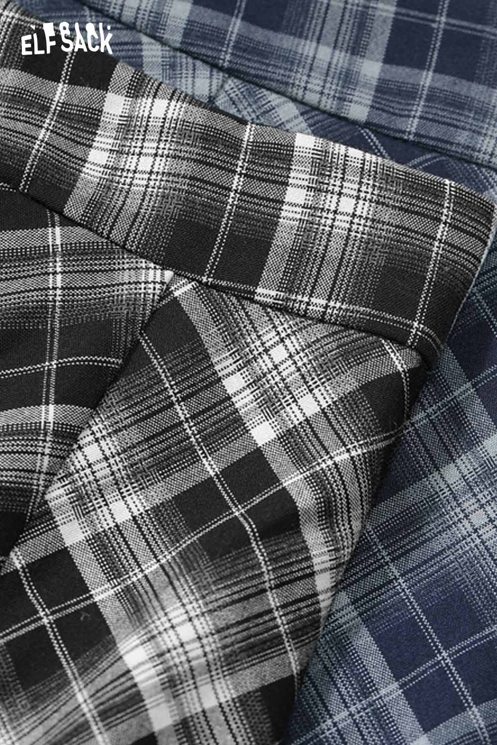 ELFSACK wool blend checkered skirt in black and navy with a stylish plaid pattern
