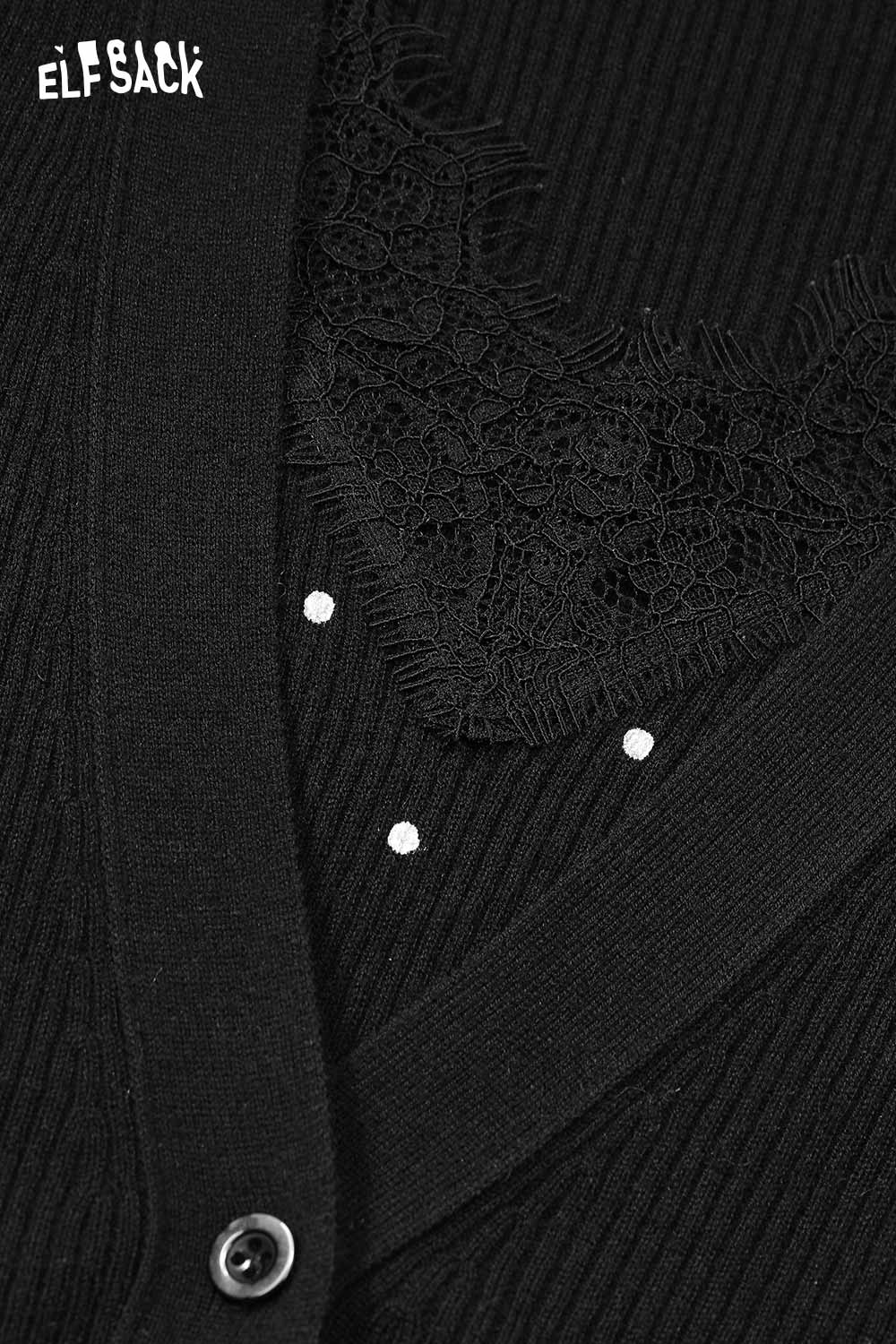 ELFSACK wool blend lace knit top featuring a stylish lace accent and button details