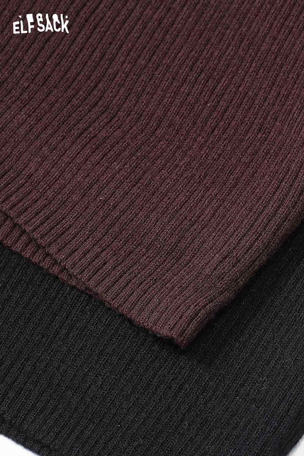 ELFSACK wool blend lace knit top in burgundy and black with ribbed texture for versatile styling