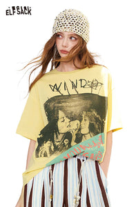 ELFSACK Vintage Band Print Oversized T-Shirt