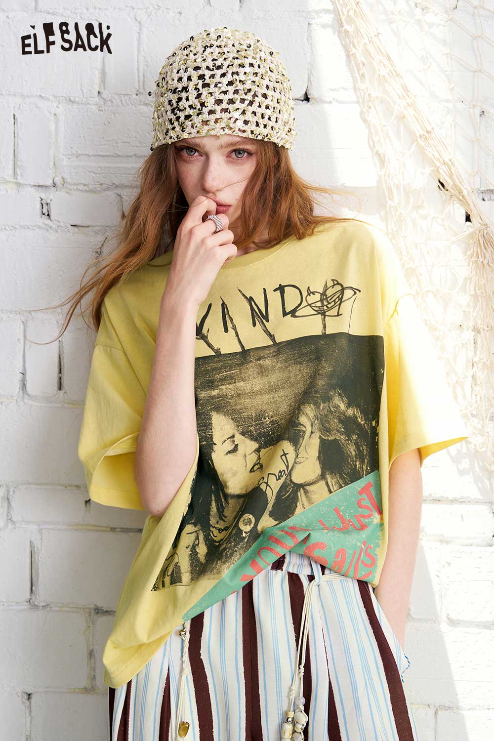ELFSACK Vintage Band Print Oversized T-Shirt
