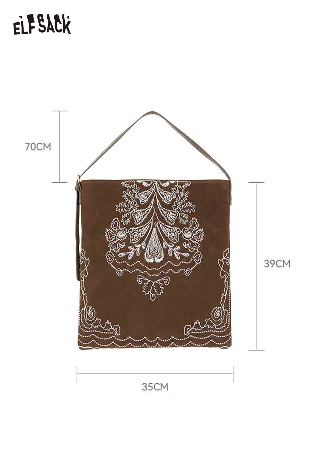 ELFSACK vintage bohemian tote bag with intricate embroidery and adjustable strap for stylish everyday use