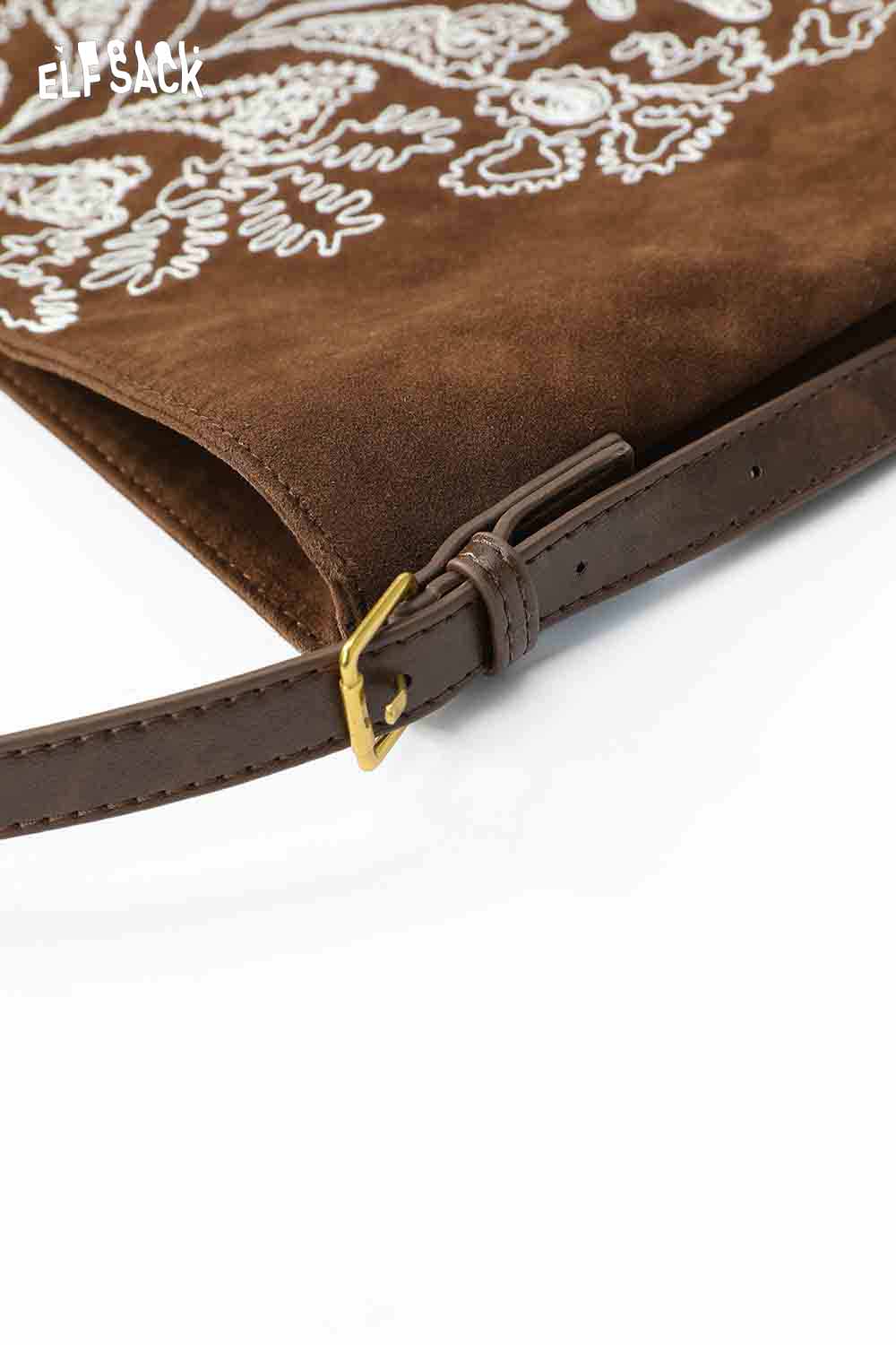 ELFSACK vintage bohemian tote bag with floral embroidery and adjustable straps for stylish storage