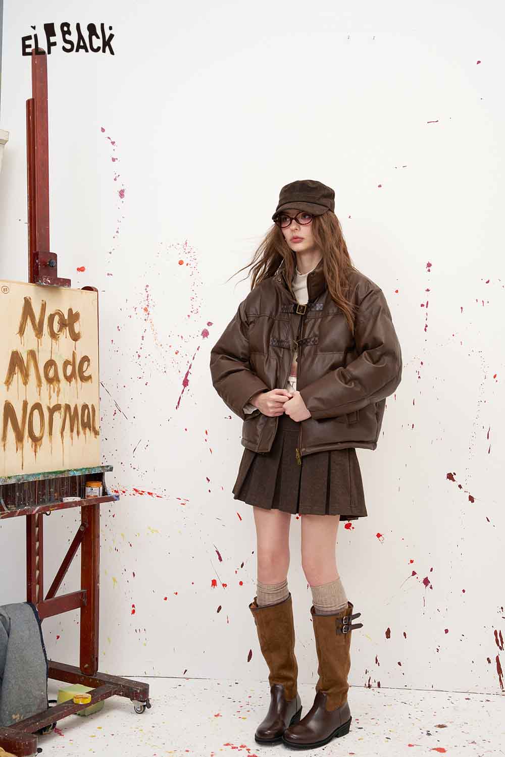Vintage Brown Stand Collar Puffer Jacket