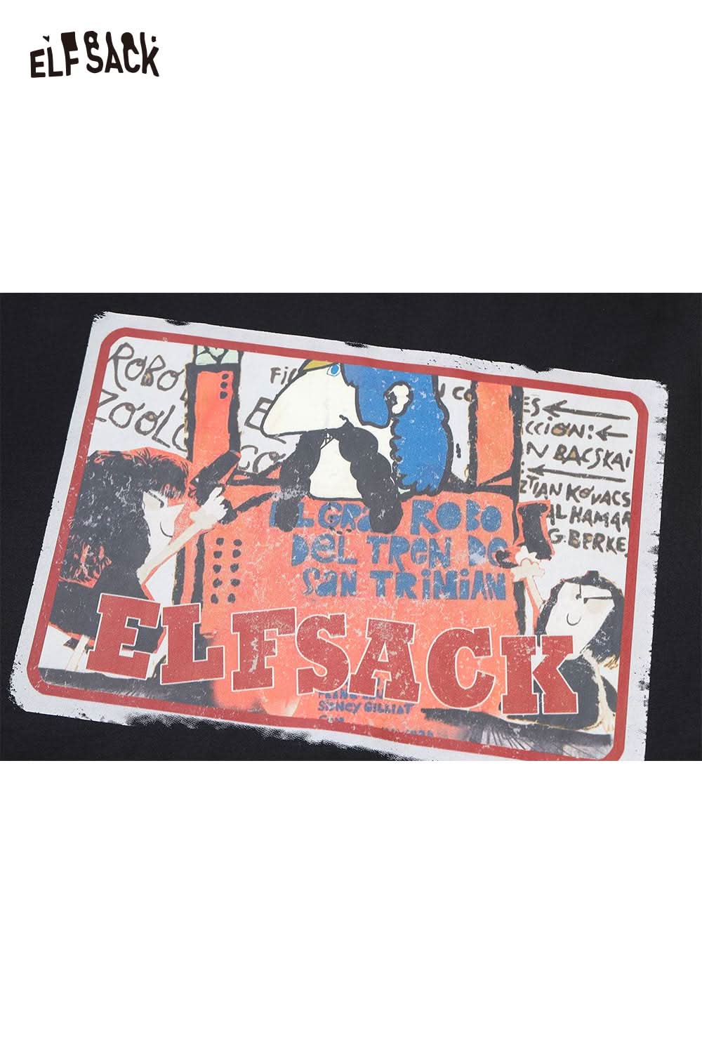 ELFSACK Vintage Cartoon Print Cropped Tee