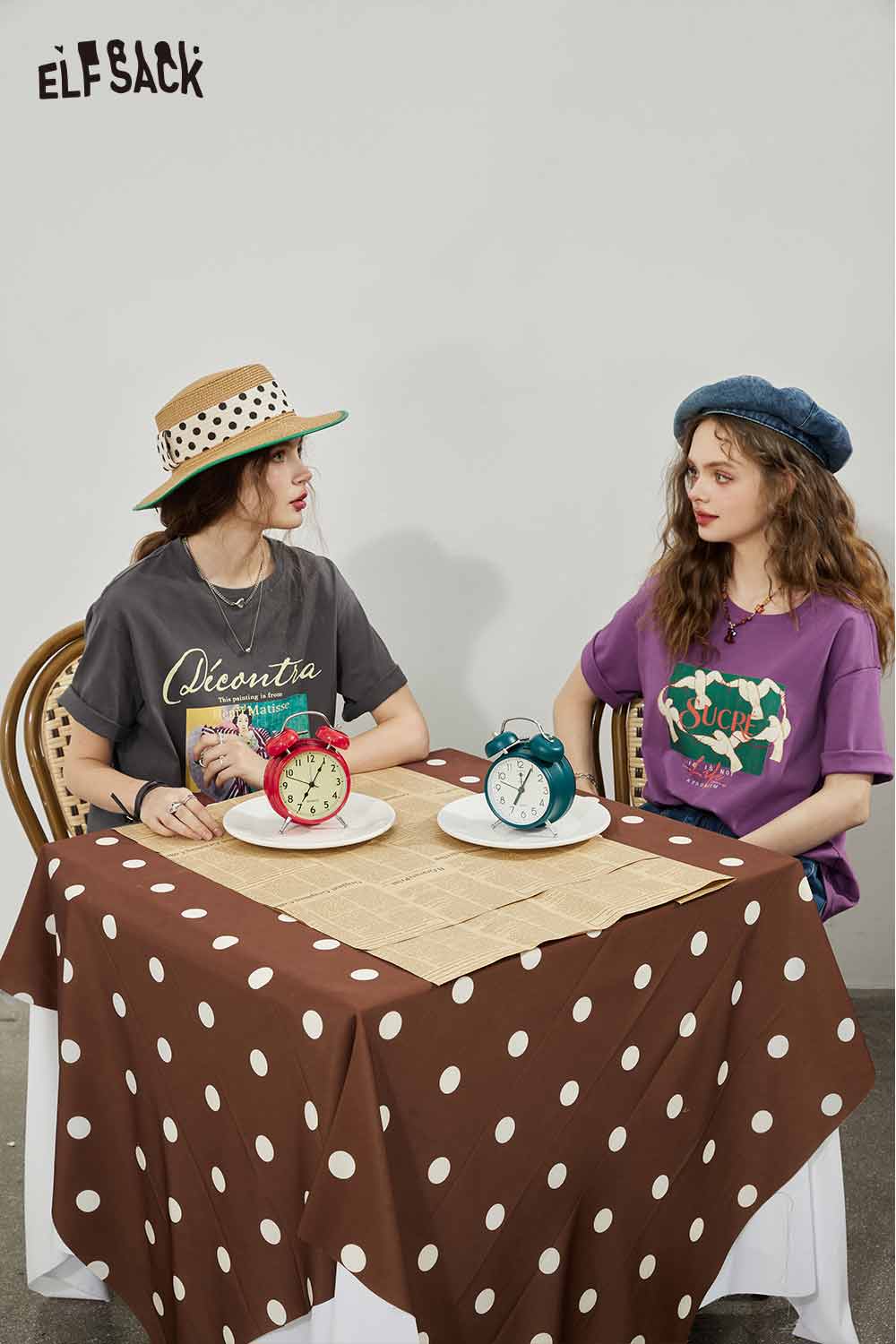 ELFSACK Vintage Casual Cotton Print Short Sleeve T-Shirt