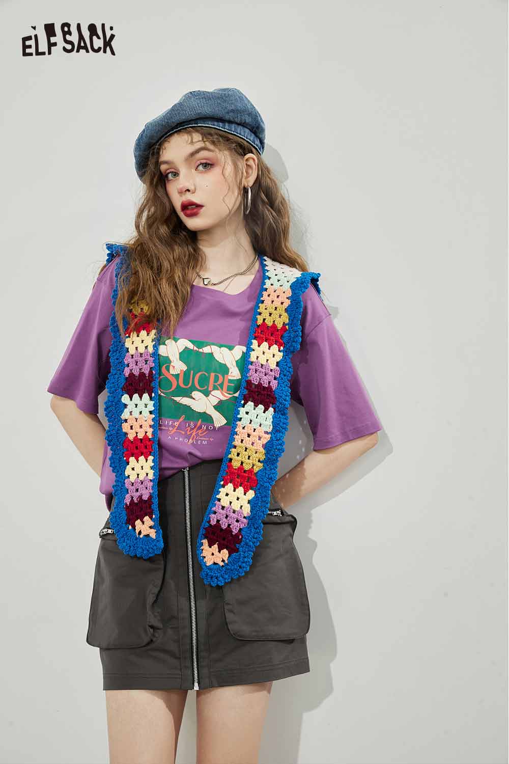 ELFSACK Vintage Casual Cotton Print Short Sleeve T-Shirt