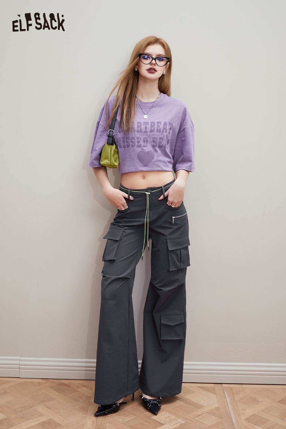 ELFSACK Vintage Casual Loose Glitter Short Sleeve Top