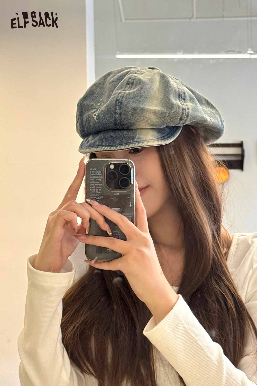 ELFSACK Vintage Streetwear Denim Cap with Retro Washed Style