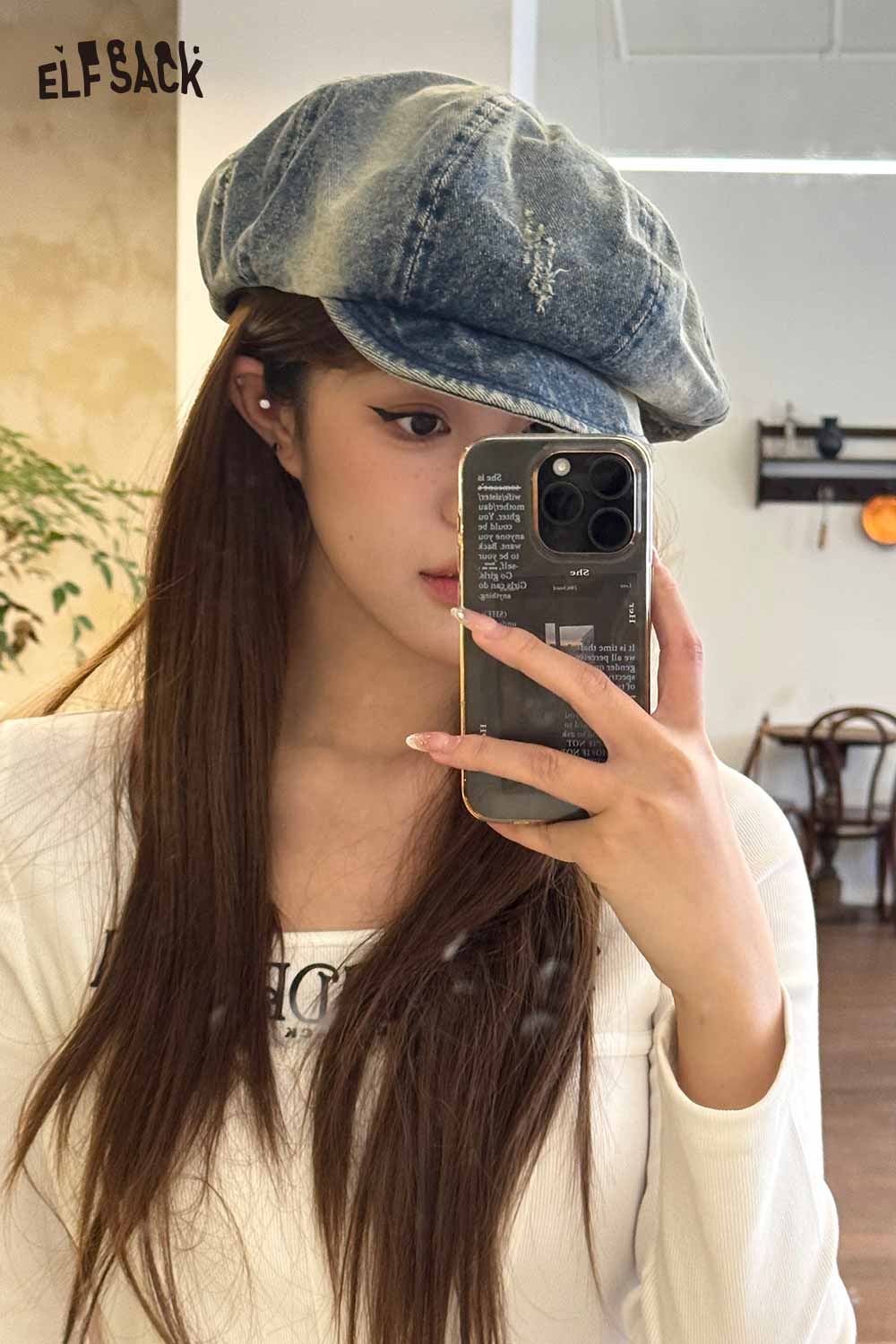ELFSACK Vintage Streetwear Denim Cap with Retro Washed Style