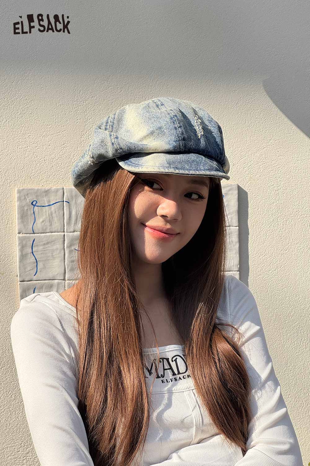 ELFSACK Vintage Streetwear Denim Cap with Retro Washed Style