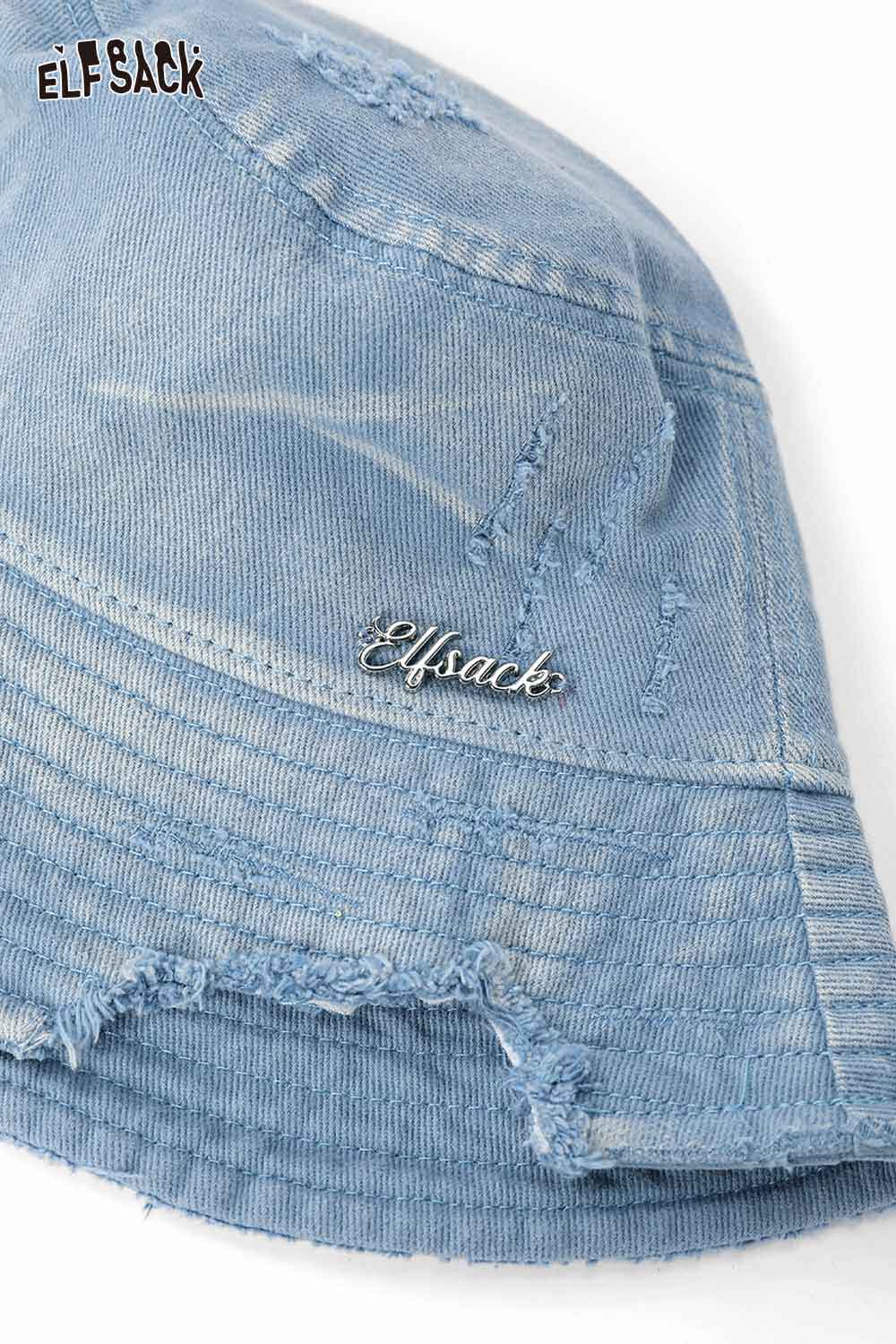 ELFSACK Vintage Denim Raw-Edge Sun Visor Fisherman Hat