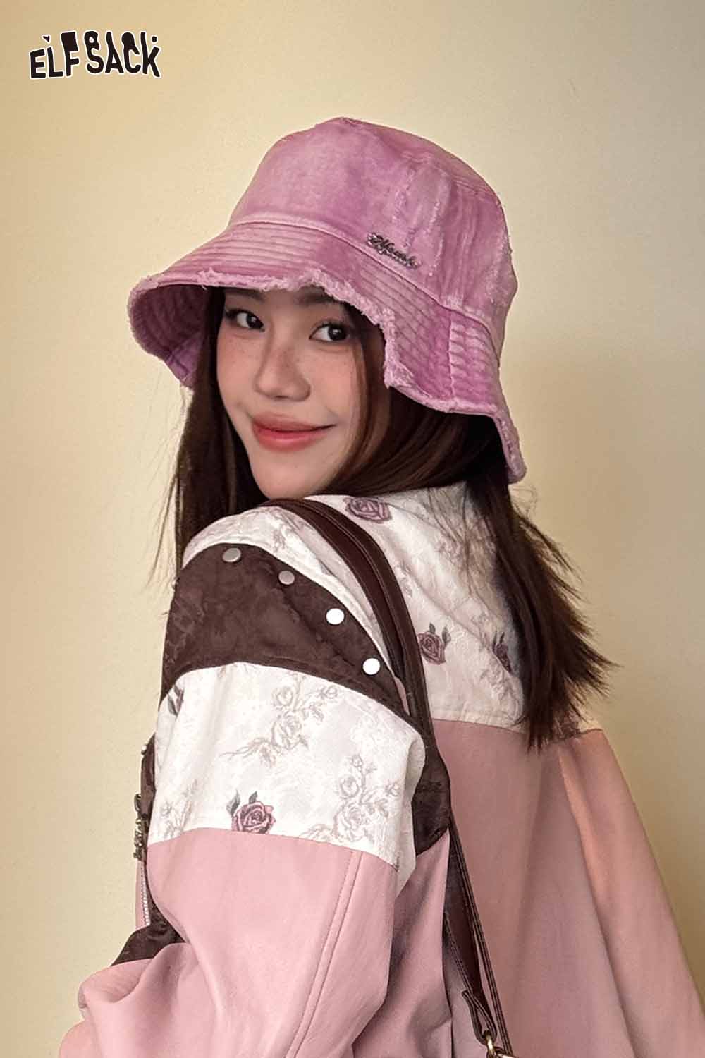 ELFSACK Vintage Denim Raw-Edge Sun Visor Fisherman Hat