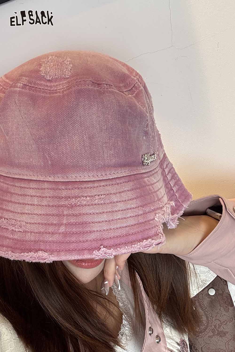 ELFSACK Vintage Denim Raw-Edge Sun Visor Fisherman Hat