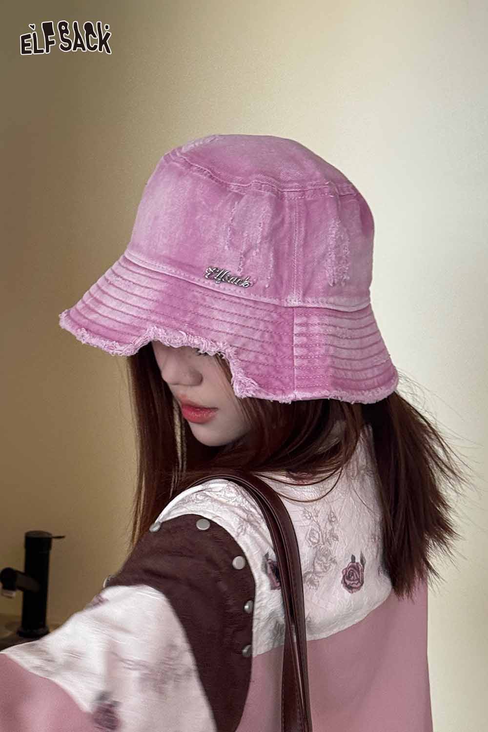 ELFSACK Vintage Denim Raw-Edge Sun Visor Fisherman Hat