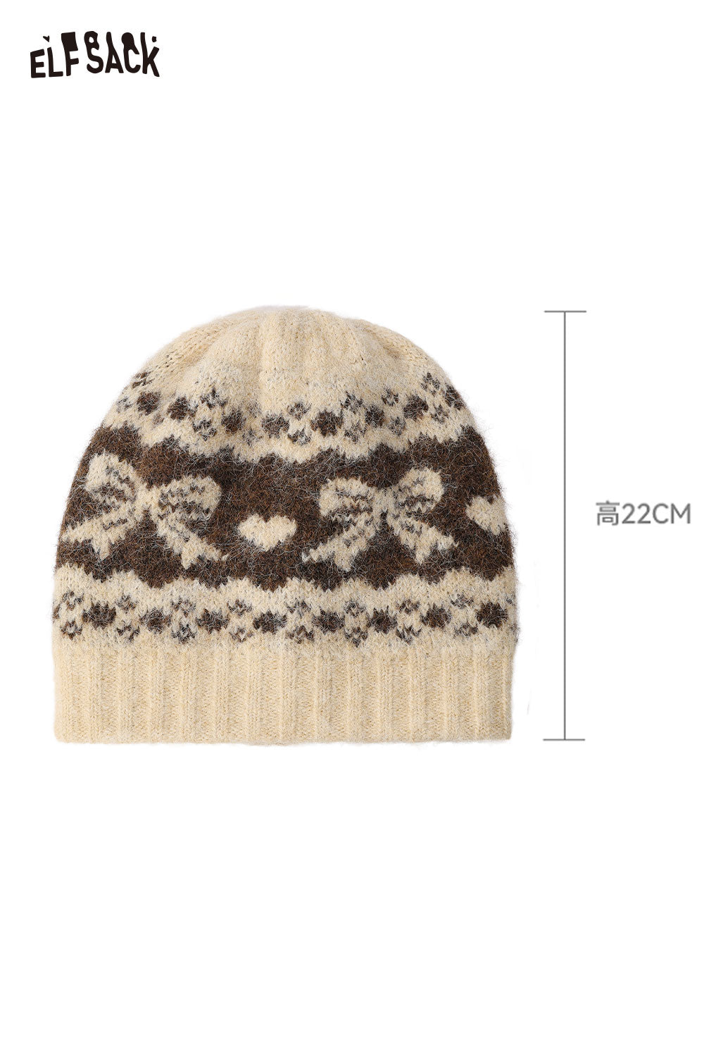 ELFSACK Vintage Fair Isle Bow Large Head Size Beanie Knit Hat
