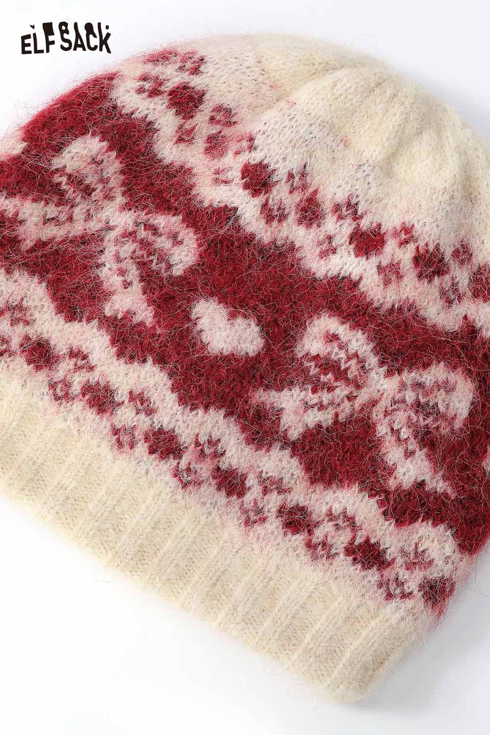 ELFSACK Vintage Fair Isle Bow Large Head Size Beanie Knit Hat