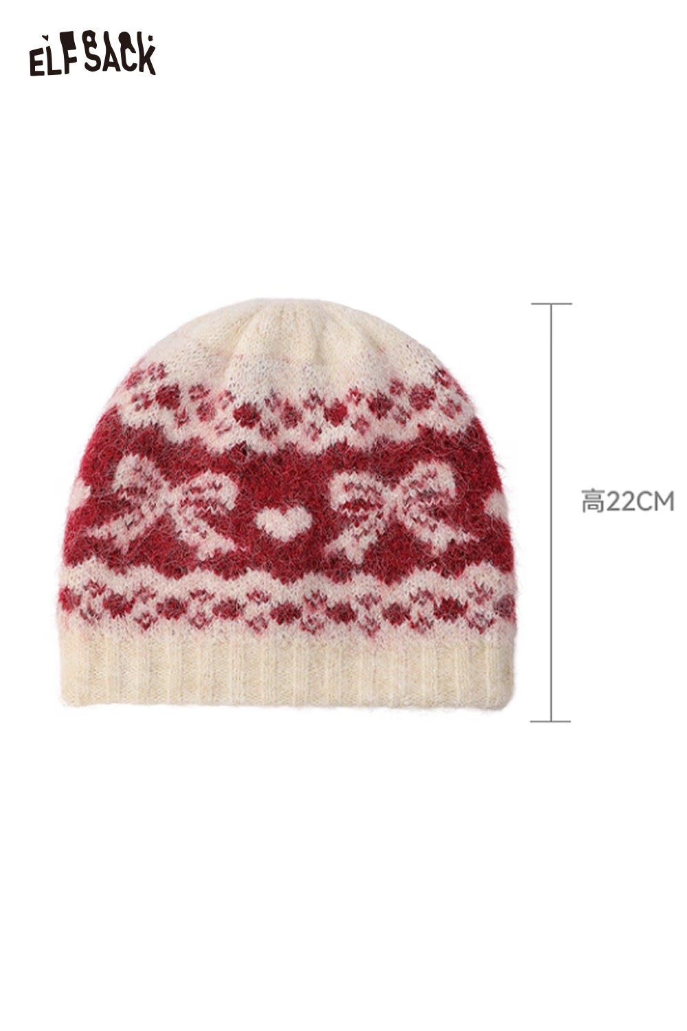 ELFSACK Vintage Fair Isle Bow Large Head Size Beanie Knit Hat