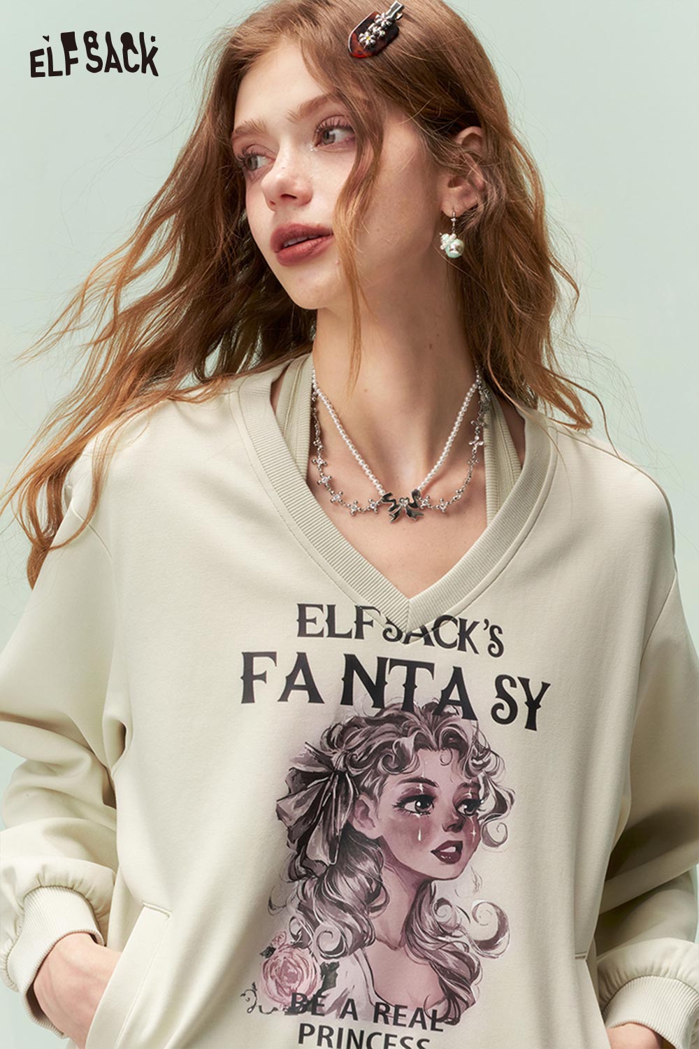 ELFSACK Vintage Floral Girl Print Sweatshirt Skirt Set