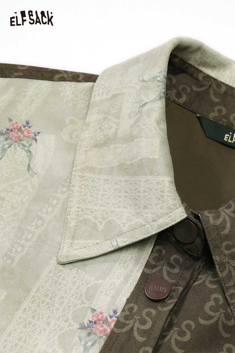 ELFSACK Vintage Collage Floral Jacquard Lapel Cropped Jacket
