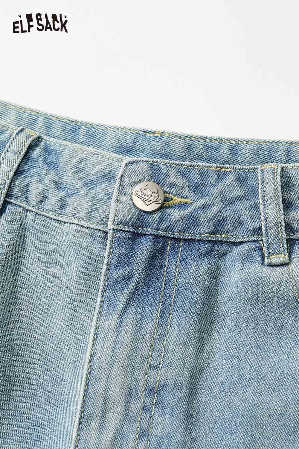 ELFSACK Vintage Floral Print Denim Bermuda Shorts
