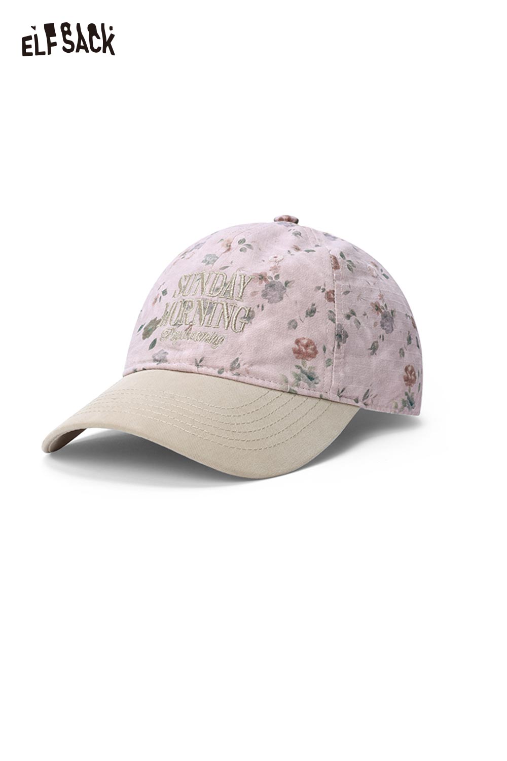 ELFSACK Vintage Floral Sunday Morning Embroidered Washed Cotton Cap