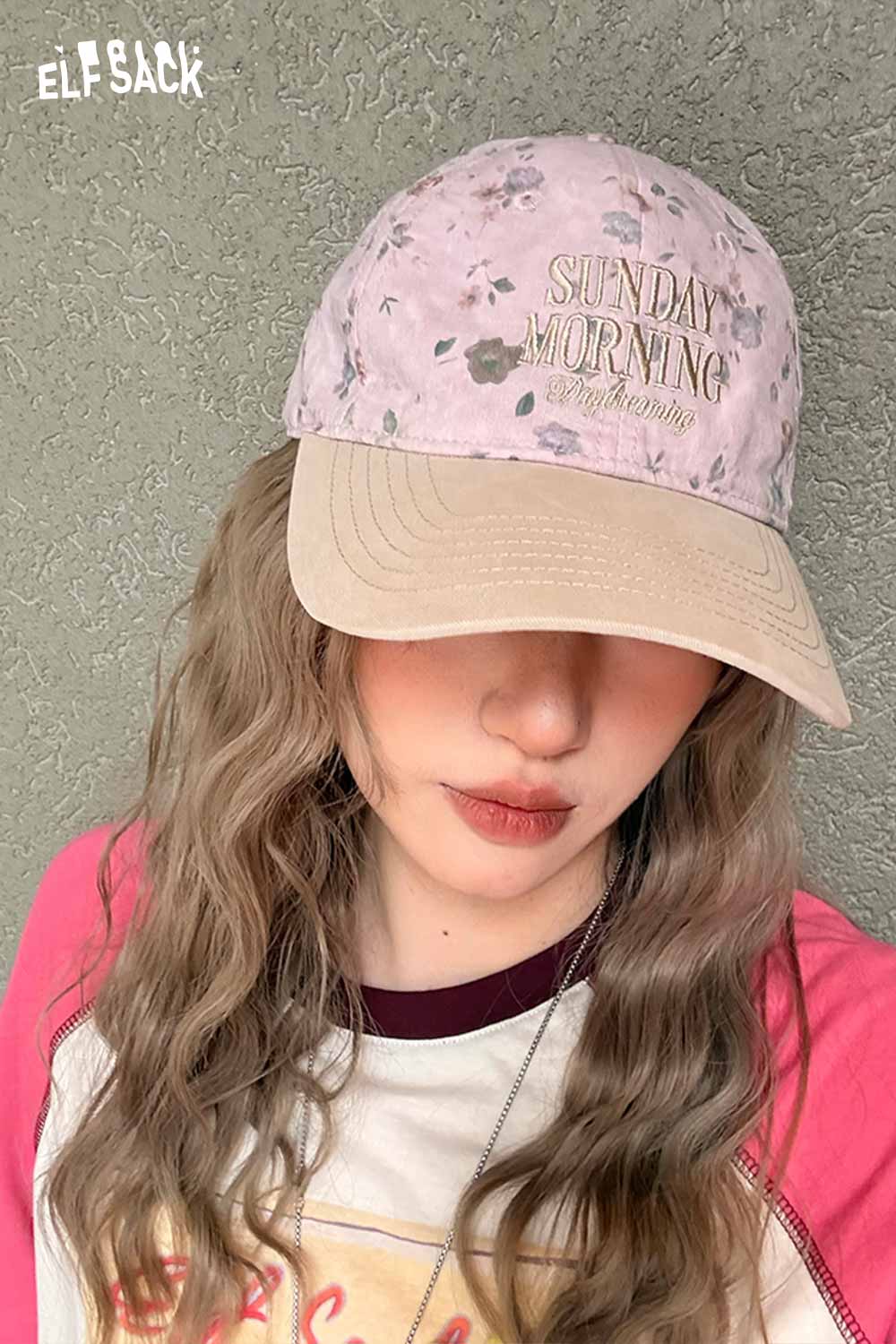 ELFSACK Vintage Floral Sunday Morning Embroidered Washed Cotton Cap