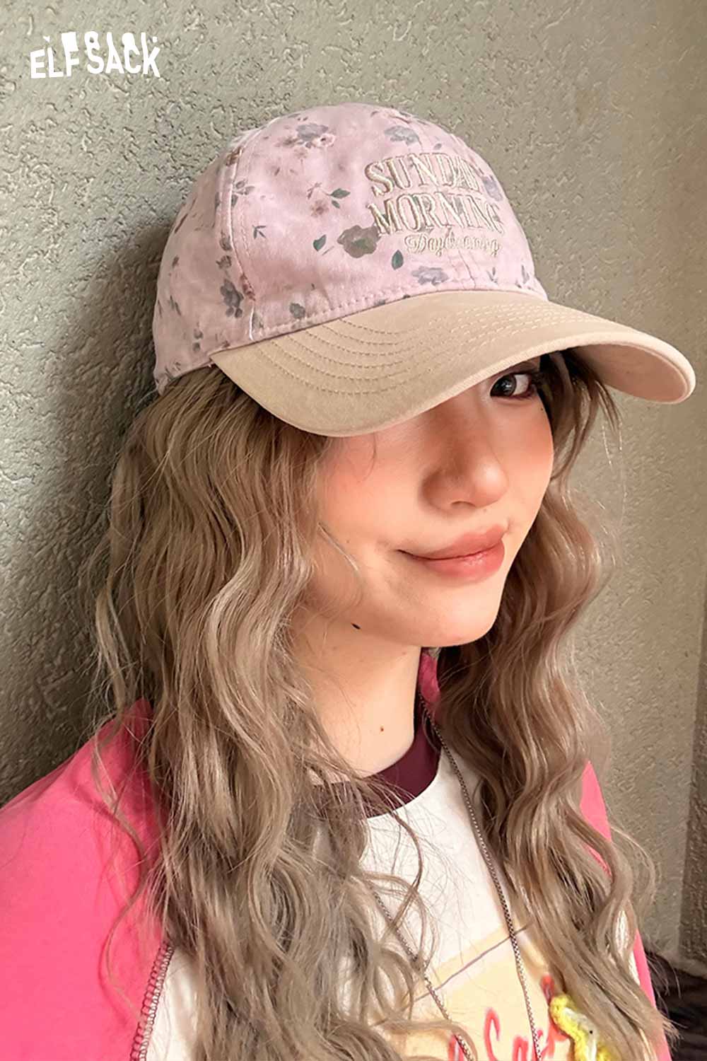 ELFSACK Vintage Floral Sunday Morning Embroidered Washed Cotton Cap