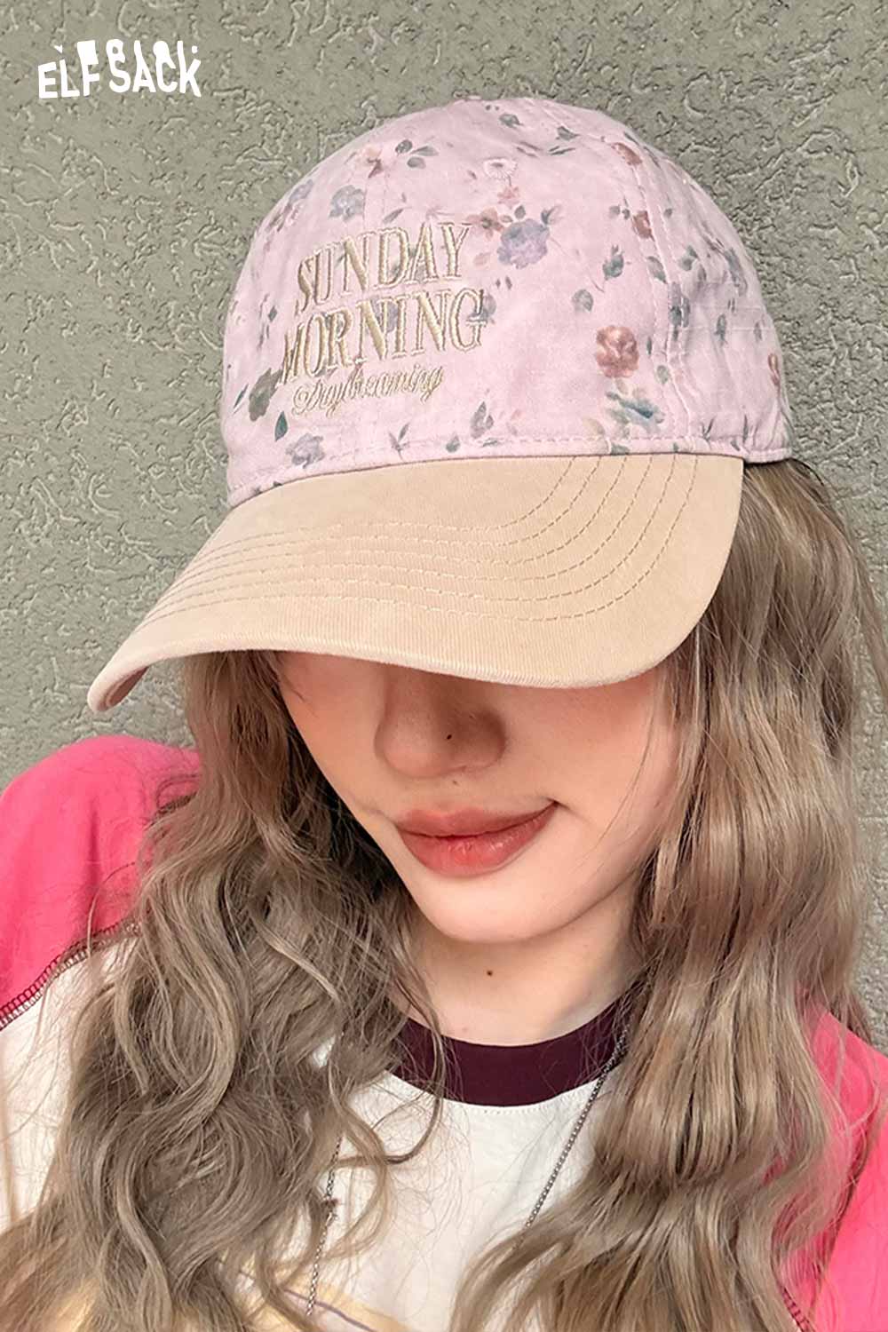 ELFSACK Vintage Floral Sunday Morning Embroidered Washed Cotton Cap