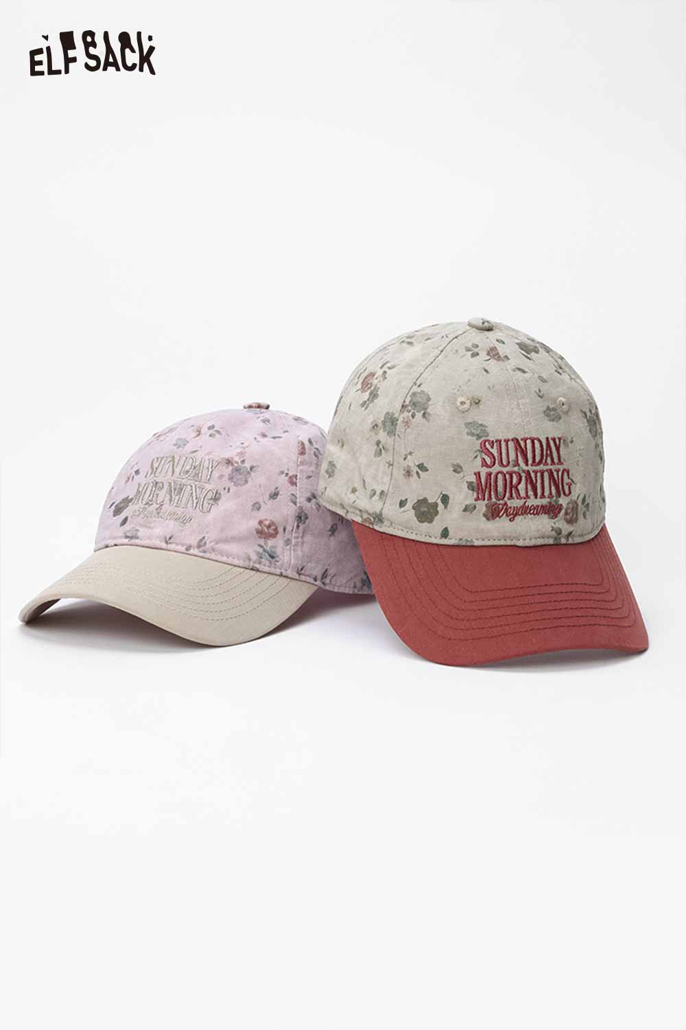 ELFSACK Vintage Floral Sunday Morning Embroidered Washed Cotton Cap