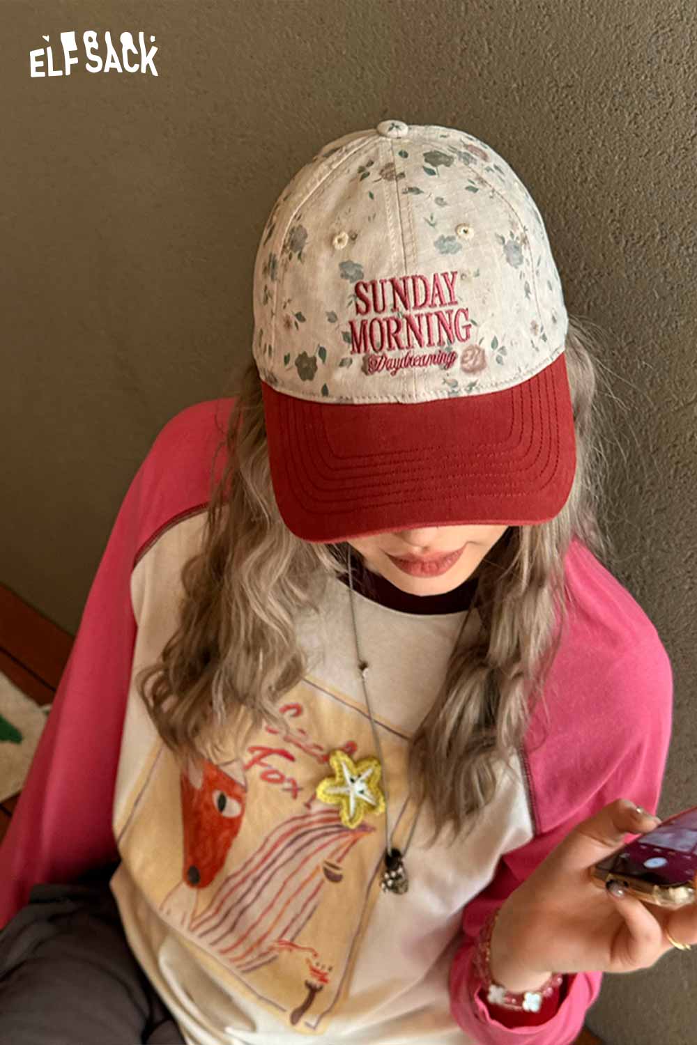 ELFSACK Vintage Floral Sunday Morning Embroidered Washed Cotton Cap