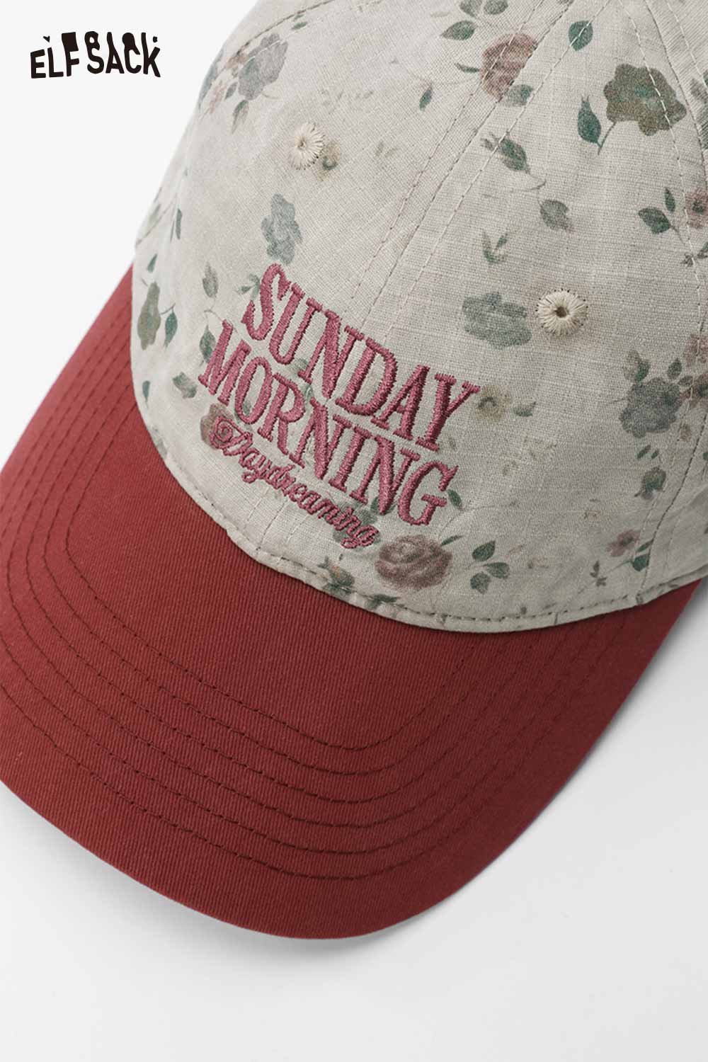 ELFSACK Vintage Floral Sunday Morning Embroidered Washed Cotton Cap
