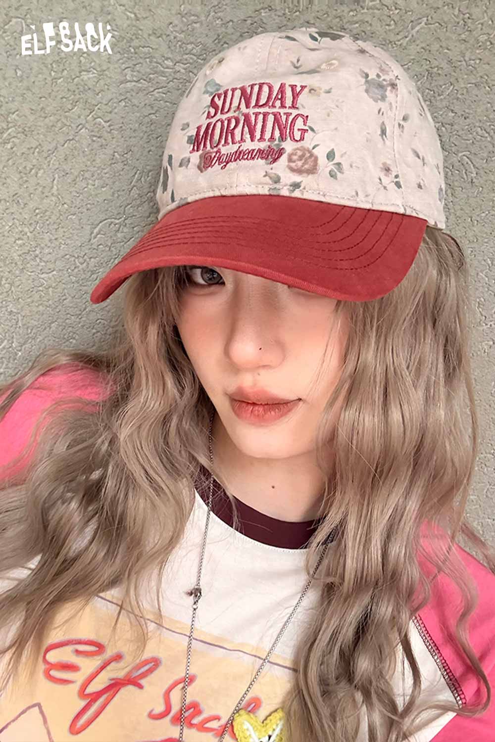 ELFSACK Vintage Floral Sunday Morning Embroidered Washed Cotton Cap