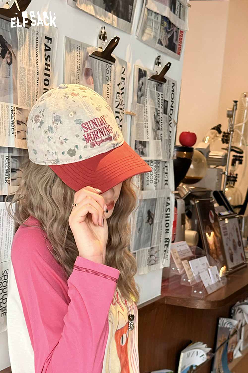 ELFSACK Vintage Floral Sunday Morning Embroidered Washed Cotton Cap
