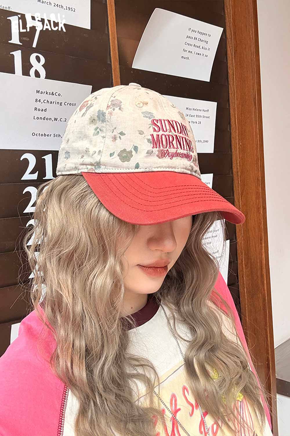 ELFSACK Vintage Floral Sunday Morning Embroidered Washed Cotton Cap