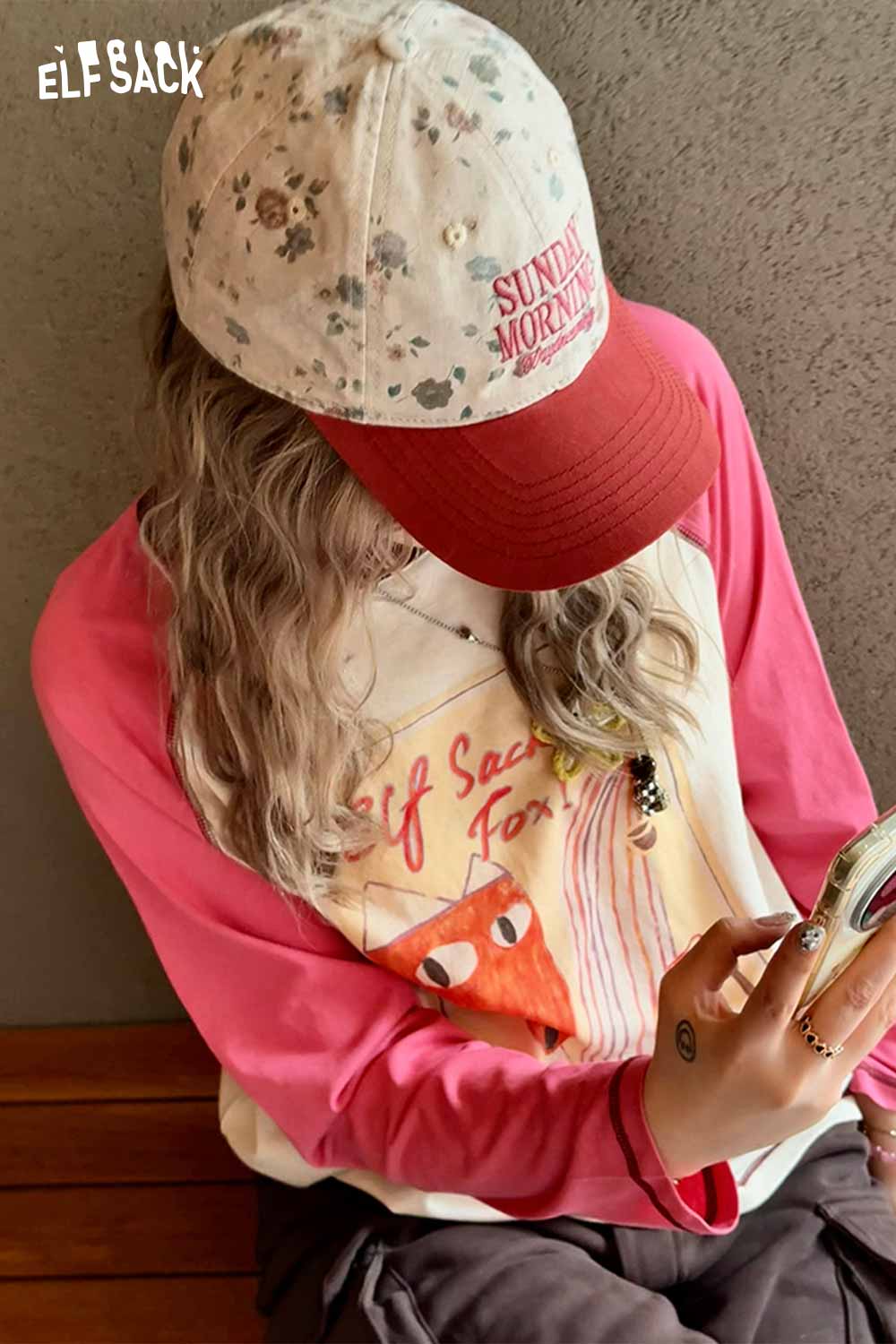 ELFSACK Vintage Floral Sunday Morning Embroidered Washed Cotton Cap