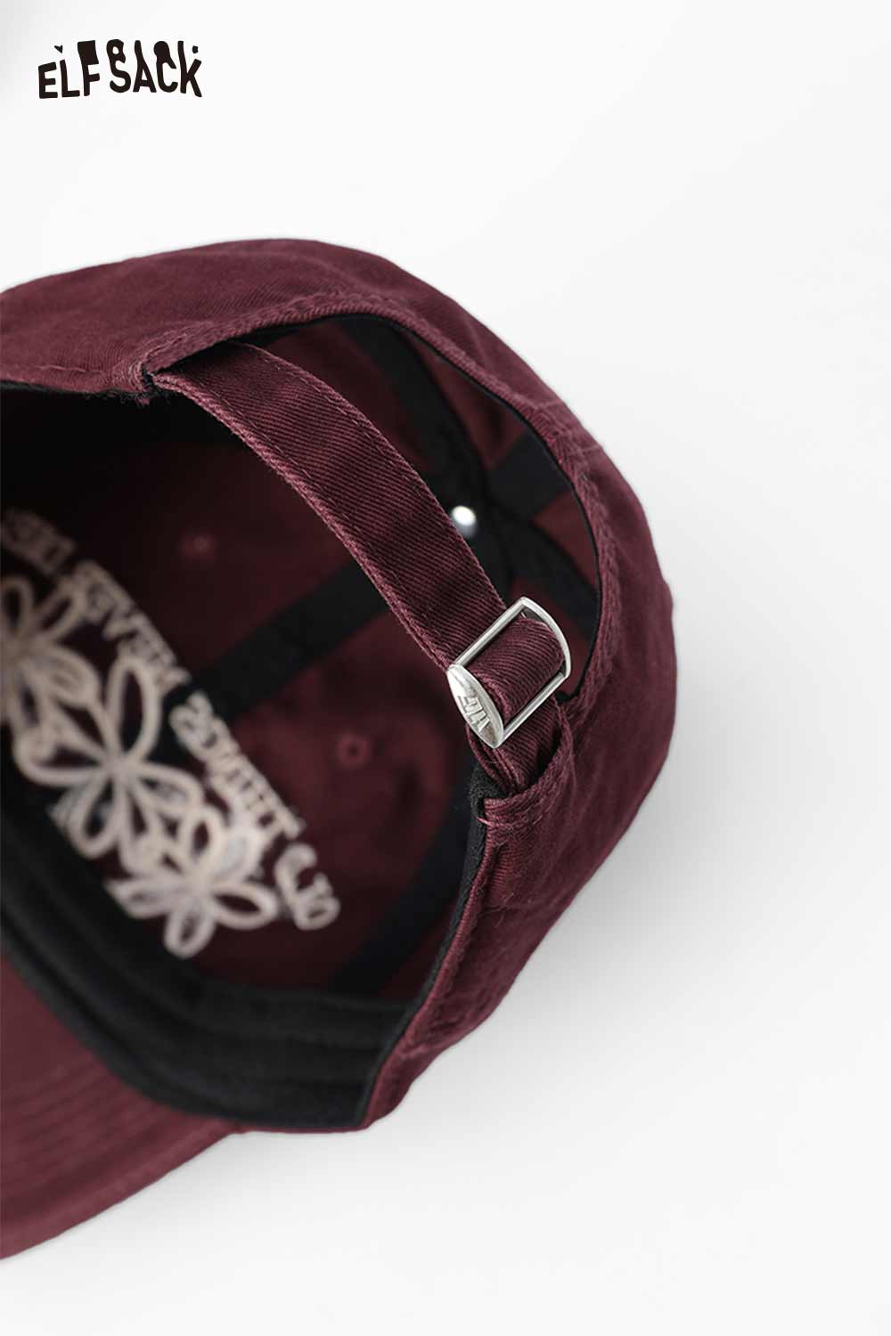 ELFSACK vintage flower embroidered baseball cap in burgundy with adjustable strap for a stylish look