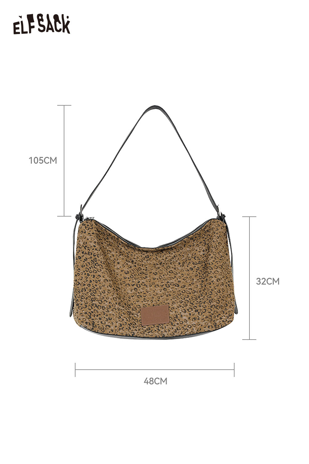 ELFSACK vintage leopard shoulder bag with a spacious design and sleek shoulder strap