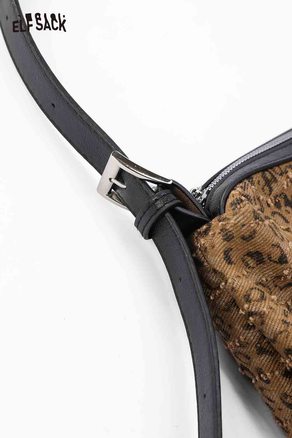 ELFSACK vintage leopard shoulder bag with stylish strap and unique pattern for trendy outfits