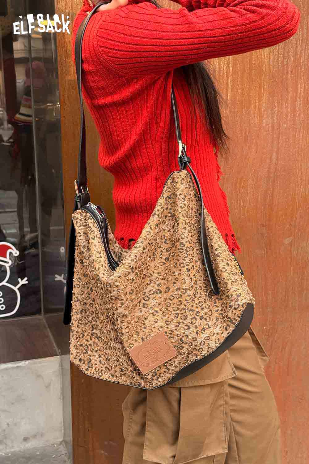 
                  
                    ELFSACK vintage leopard shoulder bag featuring a stylish design and adjustable strap for casual outings
                  
                