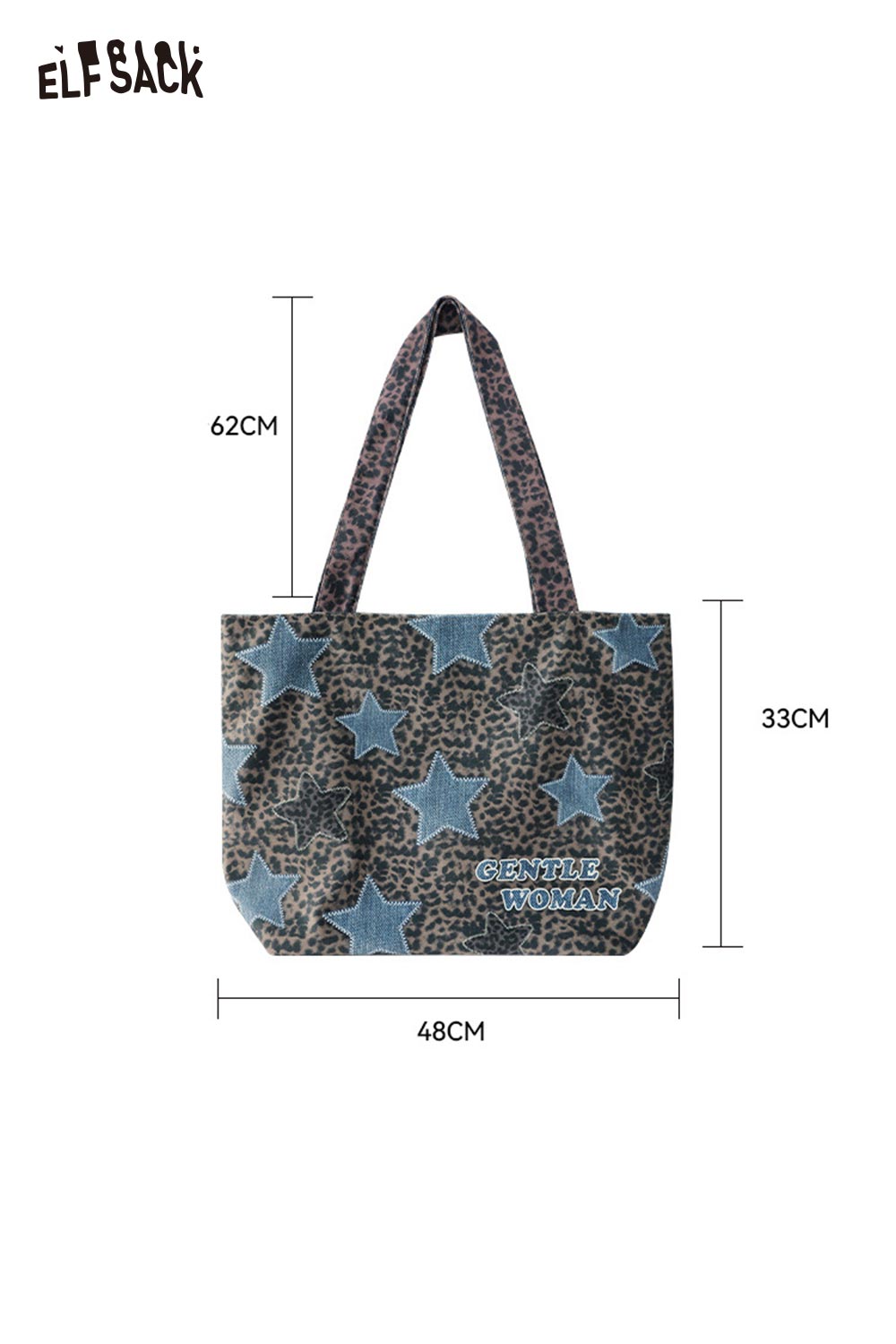 ELFSACK vintage leopard star patchwork bag with stylish star designs and sturdy handles