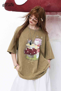 Vintage Mushroom Girl Oversized T-Shirt