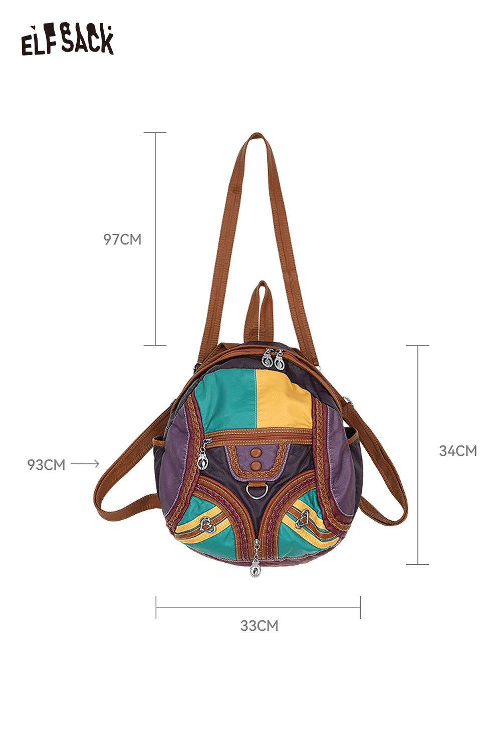 ELFSACK Vintage Colorful Patchwork Leather Backpack