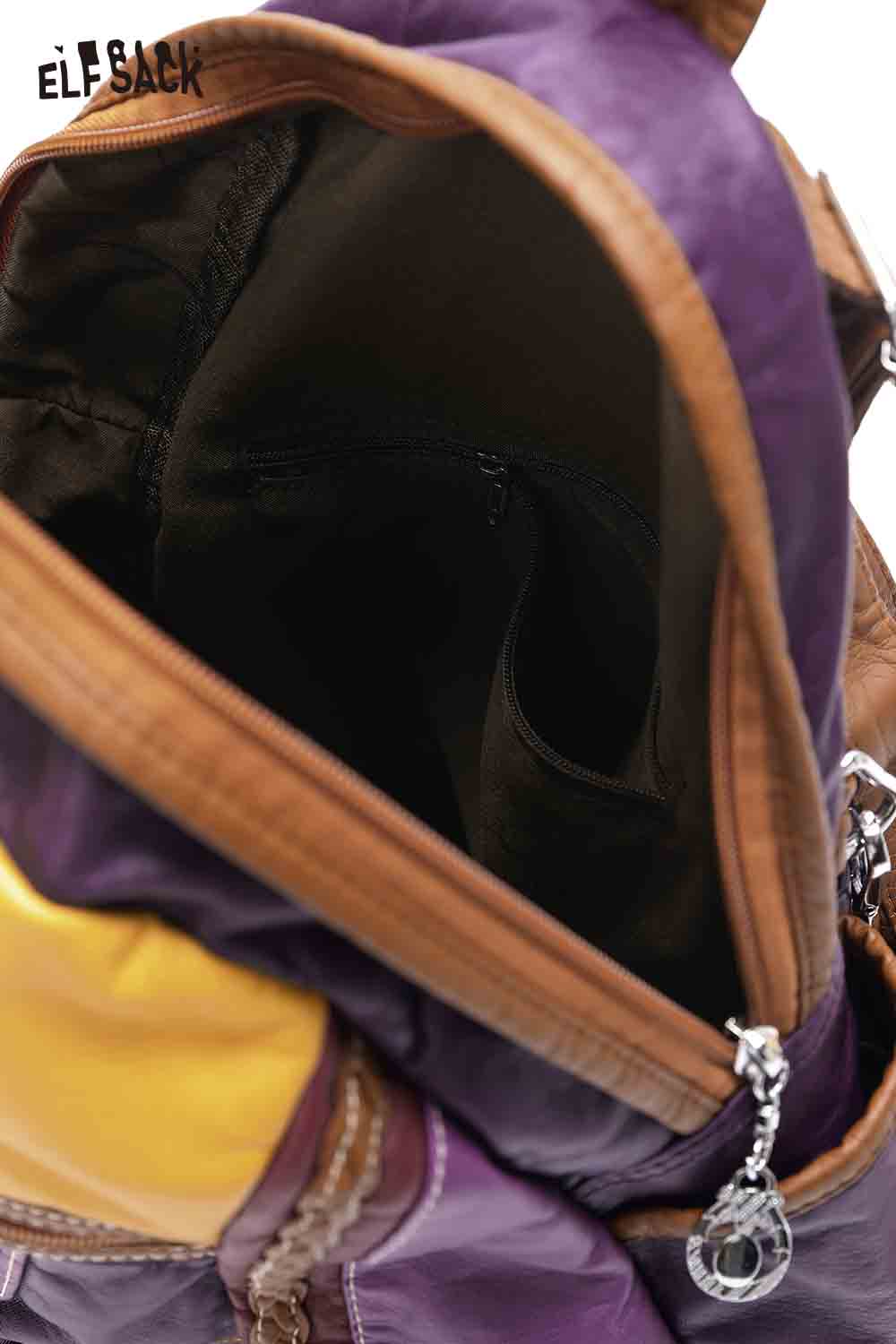 ELFSACK Vintage Colorful Patchwork Leather Backpack