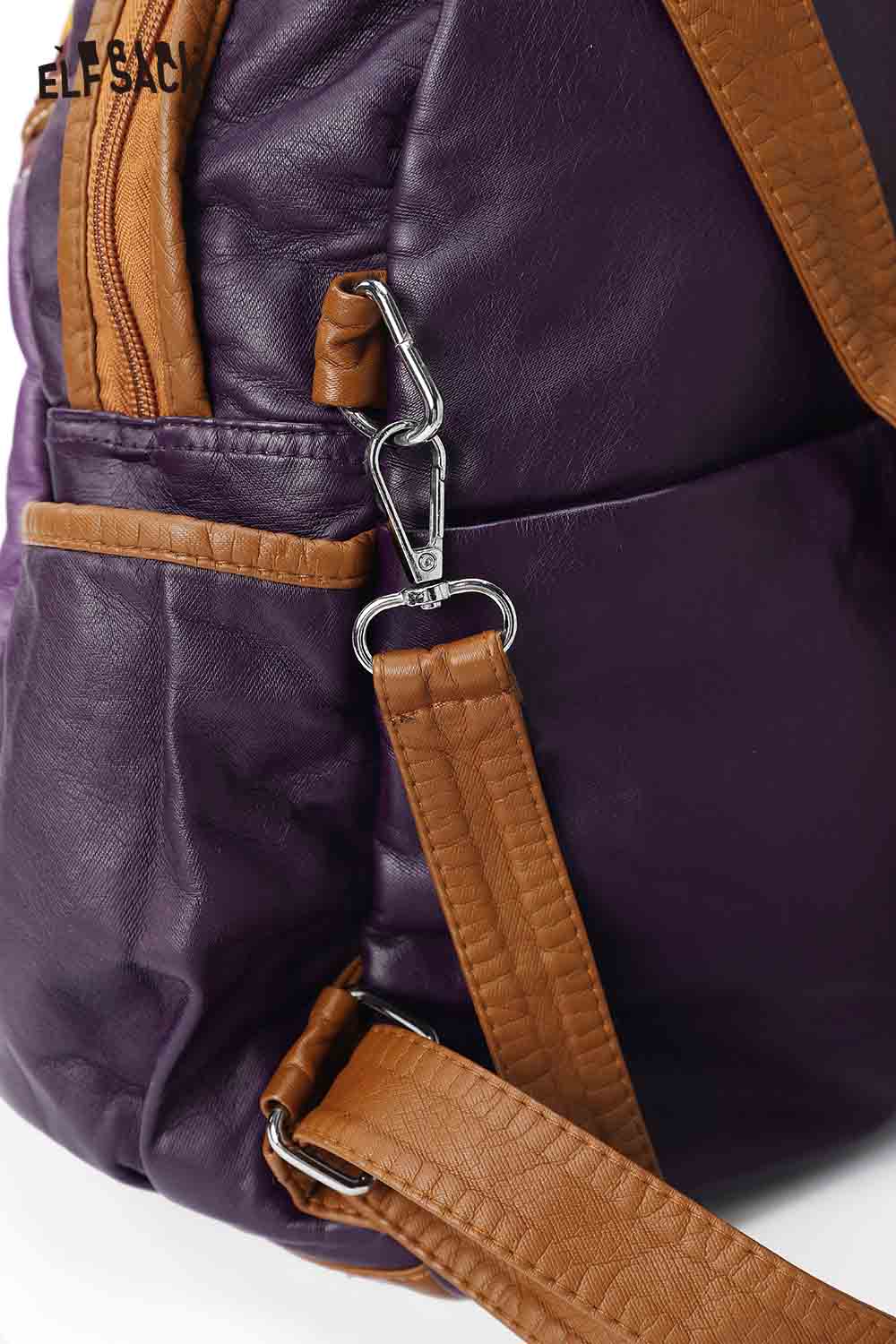 ELFSACK Vintage Colorful Patchwork Leather Backpack
