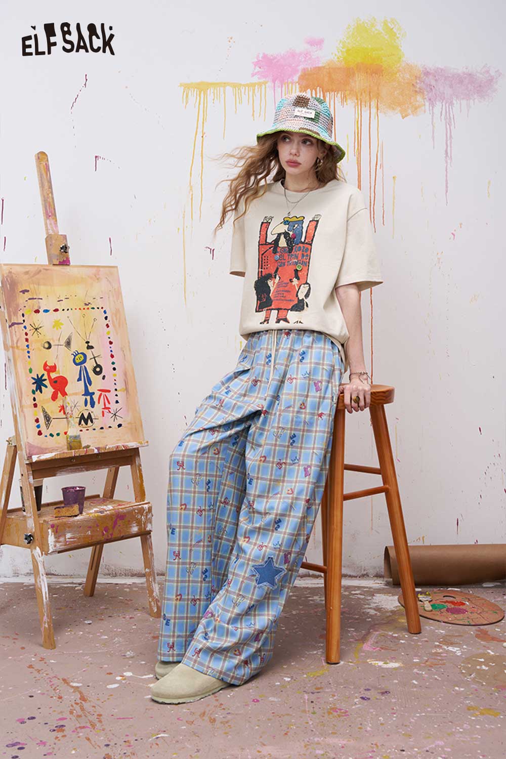 ELFSACK Vintage Poster Print Graphic Tee with Relaxed Fit